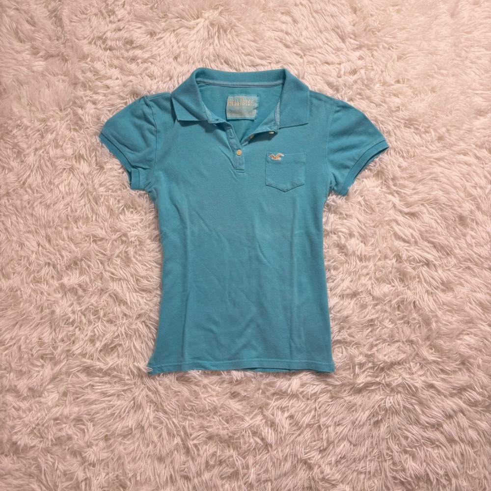 y2k vintage hollister light blue cotton embroidered polo medium